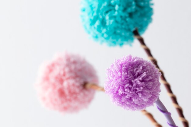 Colorful pom poms arrangement