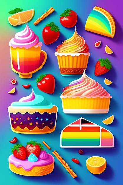 Free Photo a colorful poster with different flavors of food including a rainbow.