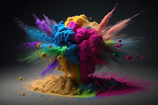 Colorful powder explosion Happy holi festival of colors art concept