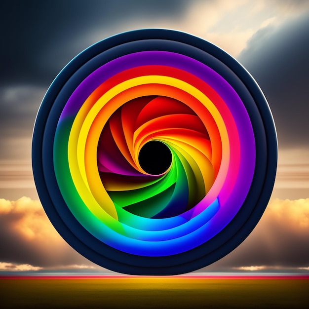 Free Photo a colorful rainbow colored circle with a cloudy sky in the background.