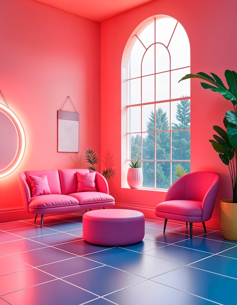 Free Photo colorful retrowave 3d interior background