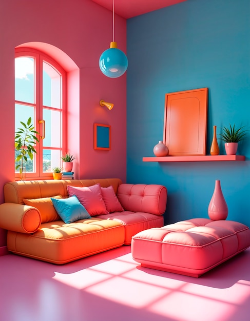 Free photo colorful retrowave 3d interior background