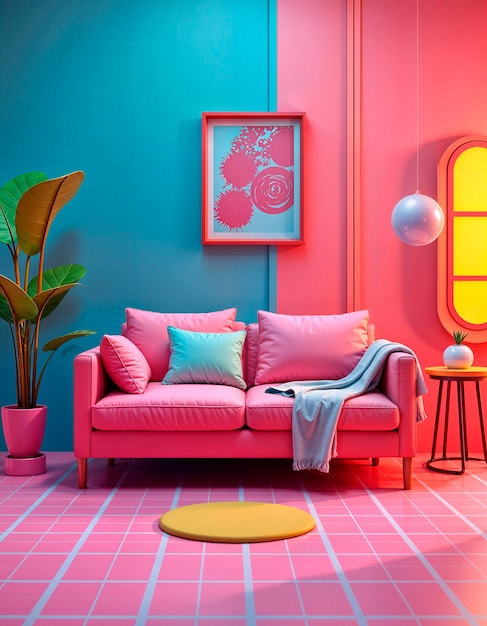 Free Photo colorful retrowave 3d interior background