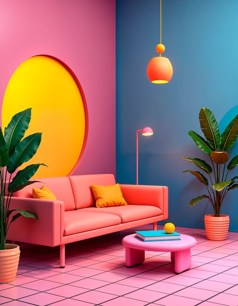 Free photo colorful retrowave 3d interior background