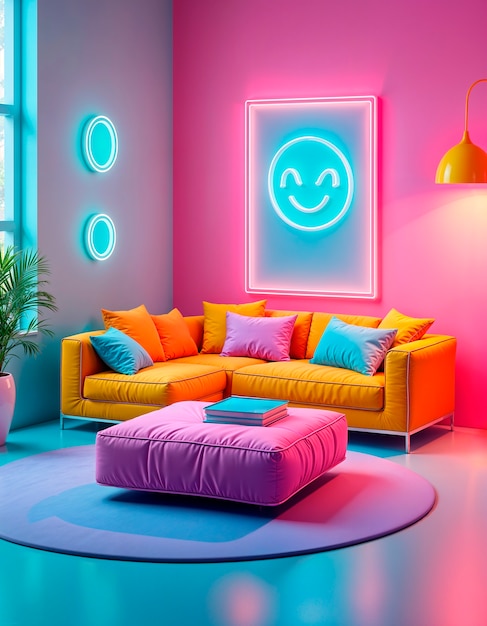 Free Photo colorful retrowave 3d interior background