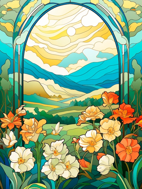 Colorful scene with art nouveau inspired creation