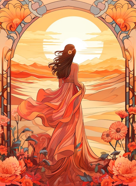 Colorful scene with art nouveau inspired creation