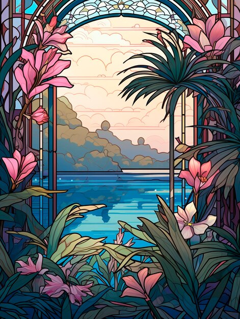 Colorful scene with art nouveau inspired creation