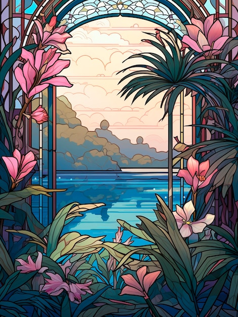 Colorful scene with art nouveau inspired creation