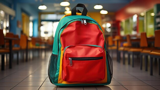 Free photo colorful school bag present in a classroom setting