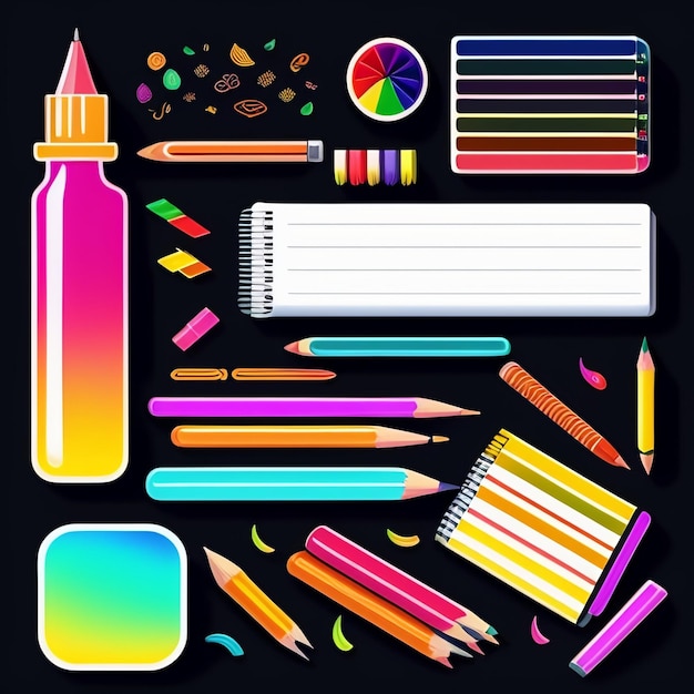 Free photo a colorful set of items including a pencil a ruler a ruler a pencil a ruler a pencil