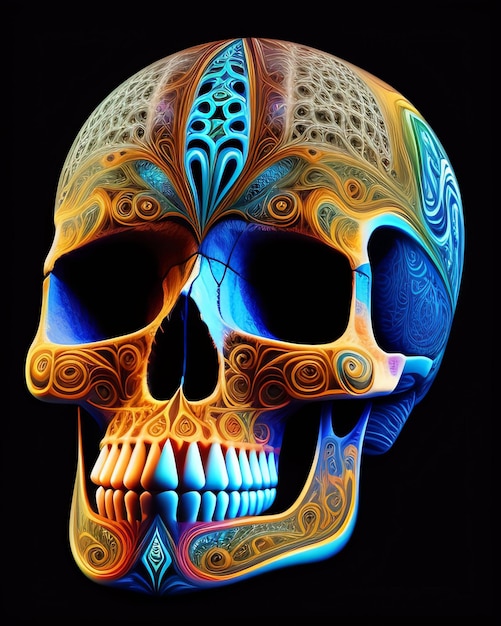 Free photo a colorful skull with a black background