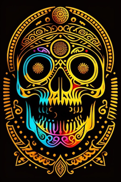 Free Photo a colorful skull with a black background.