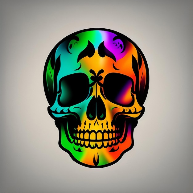 Free Photo a colorful skull with a black and yellow design is shown.