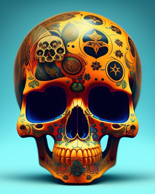 Free Photo a colorful skull with a floral pattern on it