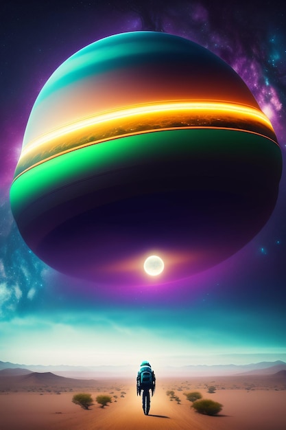 Free photo a colorful space wallpaper with a planet and a moon in the background.