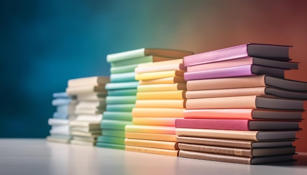 A colorful stack of textbooks on a table generated by AI