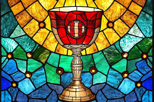 Free photo colorful stained glass with holy communion scene