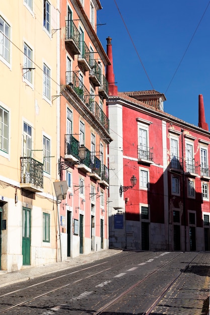 Colorful street in Lisbon in summer, Portugal