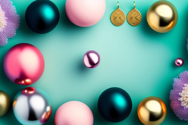 A colorful table with a lot of balls and a few earrings