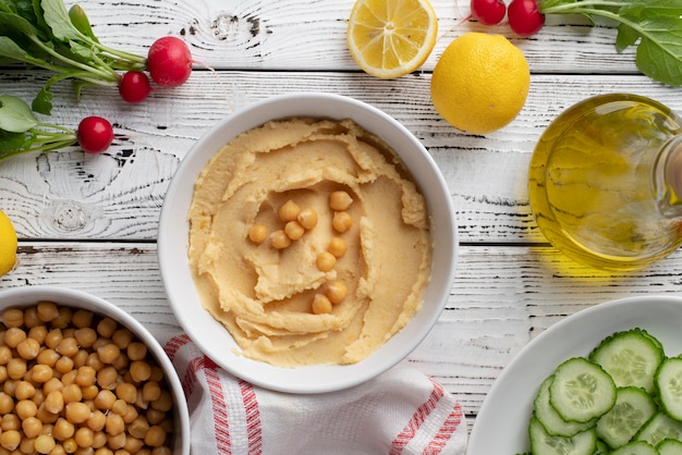 Free Photo colorful and tasty hummus with ingredients