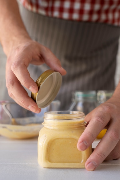 Colorful and tasty hummus with ingredients