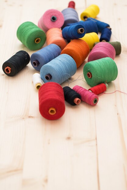 Colorful threads on the table