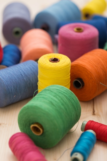 Colorful threads on the table