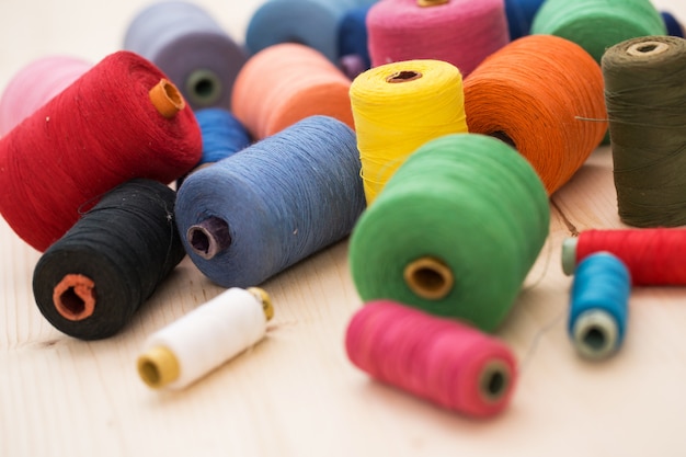 Colorful threads on the table