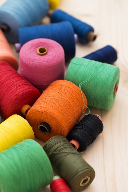 Colorful threads on the table