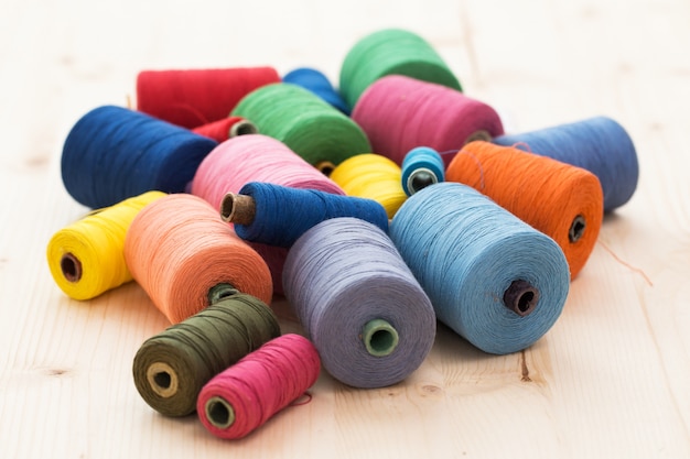 Colorful threads on the table