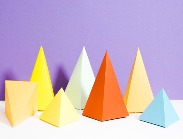 Colorful triangle paper collection on desk