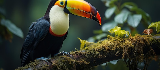 Free Photo colorful tucan bird standing on a branch in the rainforest