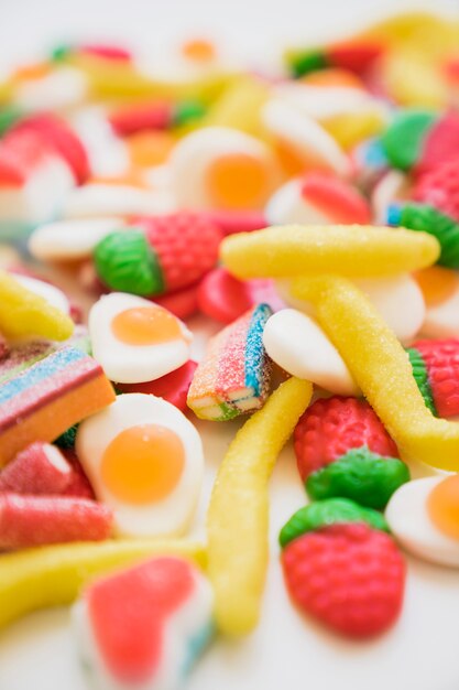 Colorful variety of candies with blurred effect