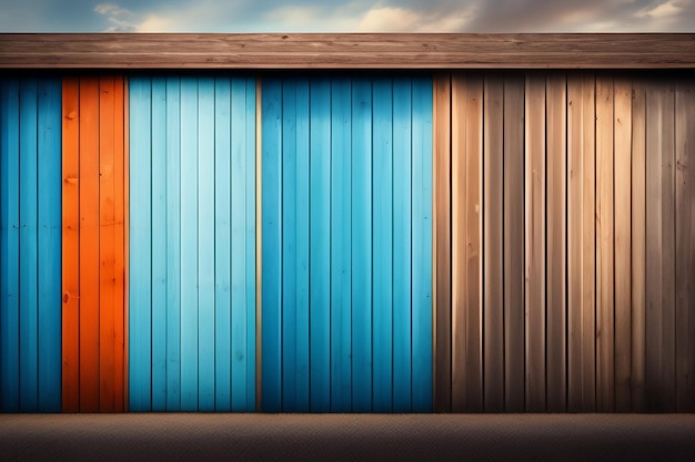 Free Photo a colorful wooden fence with a blue and orange door.