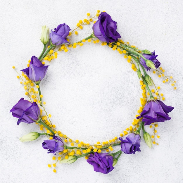 Colorful wreath made of spring flowers