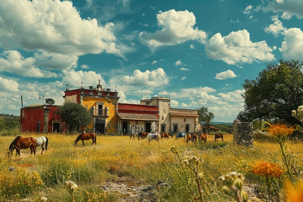 Free Photo colourful mexican house