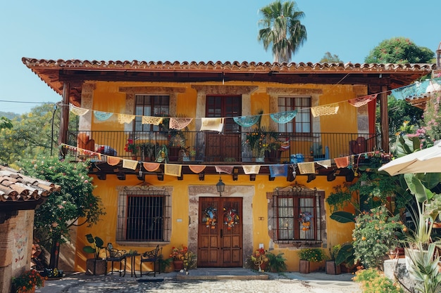 Free Photo colourful traditional mexican house