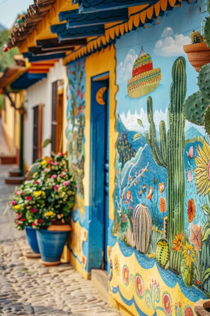 Free photo colourful traditional mexican house