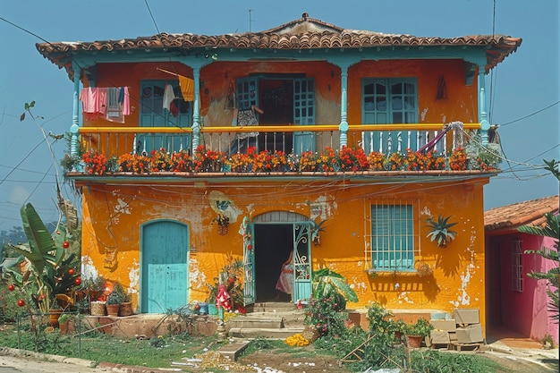 Free Photo colourful traditional mexican house