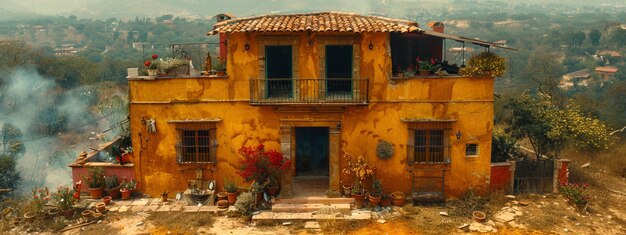 Colourful traditional mexican house