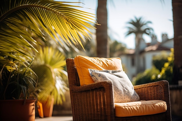 Free Photo comfortable chair on a terrace with palm trees views