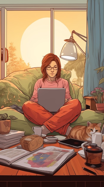 Comic book lifestyle scene illustration