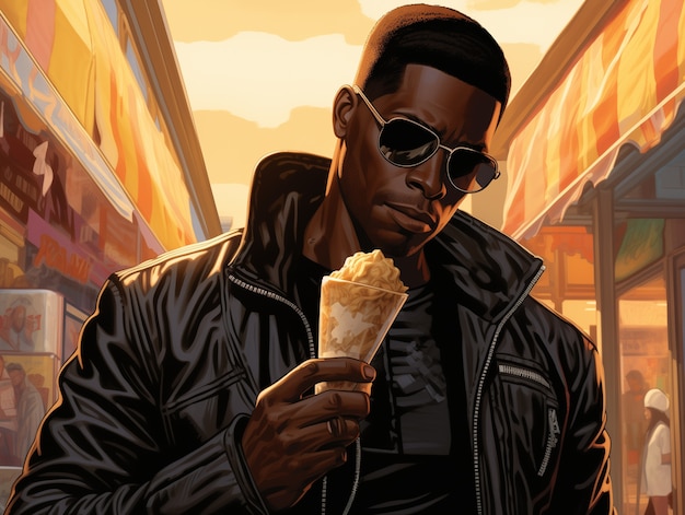 Free photo comic book lifestyle scene with icecream