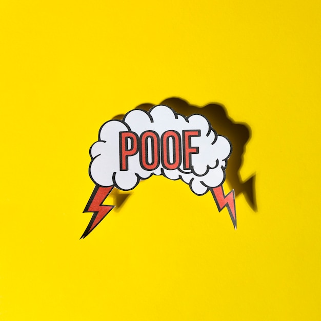 Free Photo comic speech bubble with expression text poof on yellow background