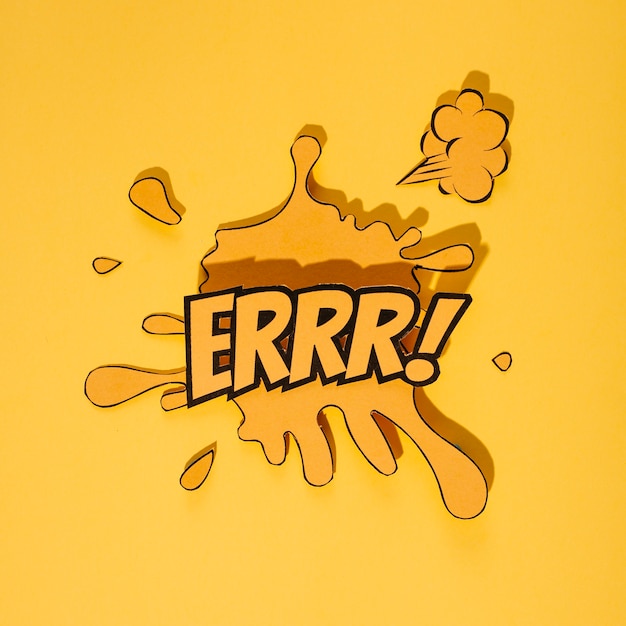 Free photo comic splash with expression text in the center on yellow background