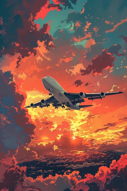 Free photo comic style airplane illustration