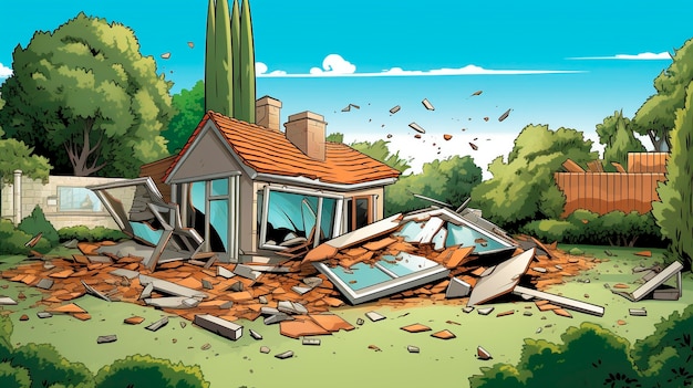 Free Photo comic style scene with earthquake aftermath