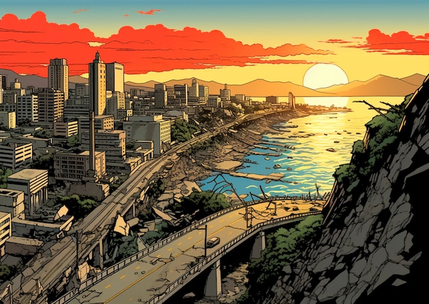 Free photo comic style scene with earthquake aftermath