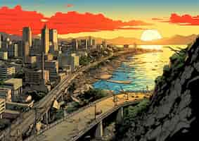 Free photo comic style scene with earthquake aftermath